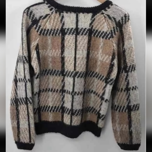 J.O.A Women's Tan Checkered Crewneck Mohair Wool Pullover Sweater SZ S - Picture 8 of 12